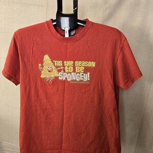 Vintage 2002 SpongeBob SquarePants 'Tis The Season To Be Spongey Red T-Shirt